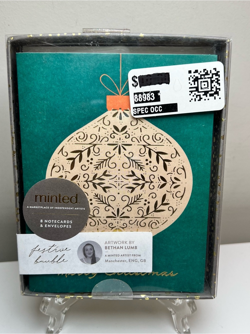 Mint Festive Bubble Holiday Notecards - Teal and Gold (8 Pack)